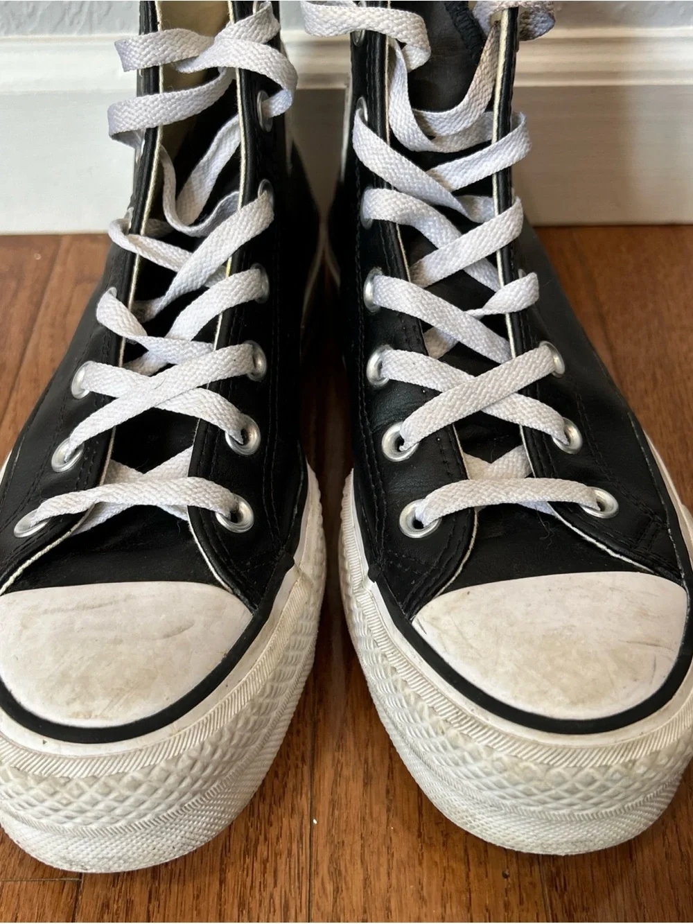 Converse Chuck Taylor Sneakers High Top Platform Leather Women’s Size 7.5 Black - Picture 4 of 12